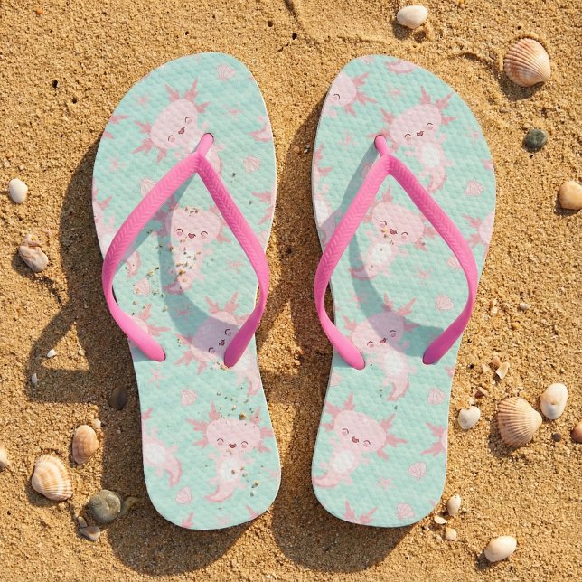 Quirky Kawaii Axolotl Pattern Flip Flops (Creator Uploaded)