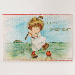 Quirky Kitschy Golf Themed Valentine, circa 1915 Jigsaw Puzzle
