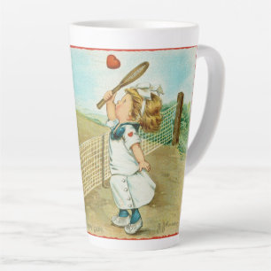 Quirky Kitschy Tennis Themed Valentine, circa 1915 Latte Mug