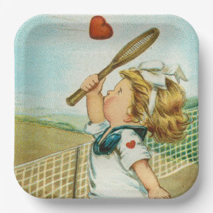 Quirky Kitschy Tennis Themed Valentine, circa 1915 Paper Plate