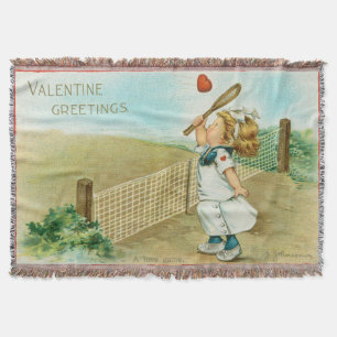 Quirky Kitschy Tennis Themed Valentine, circa 1915 Throw Blanket