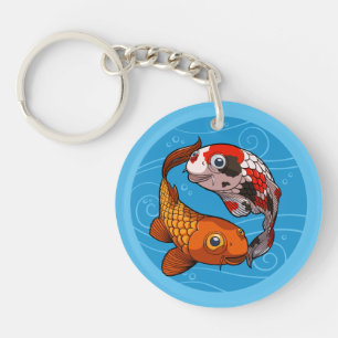 Quirky Koi Carp Yin Yang Design Fish Illustration Keychain