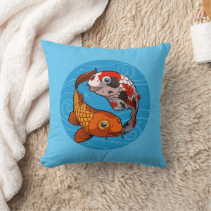 Quirky Koi Carp Yin Yang Design Fish Illustration Throw Pillow