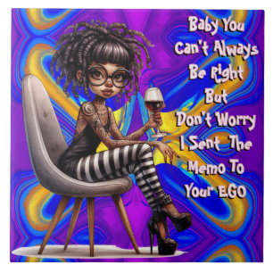 Quirky Lady Tattoo & Wine EGO Memo Ceramic Tile