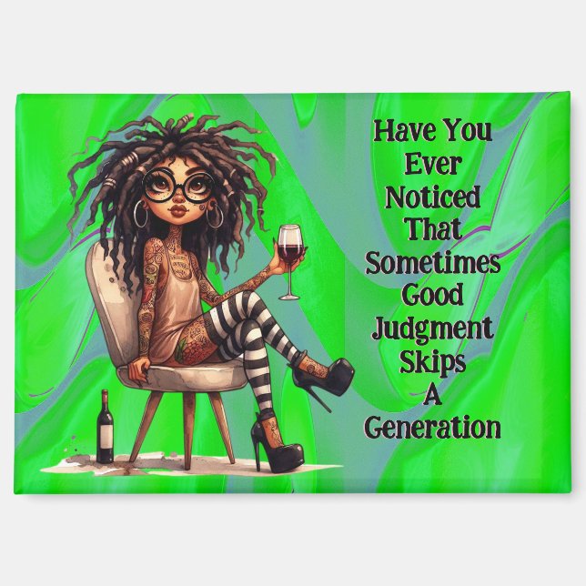 Quirky Lady Tattoo & Wine Judgement Magnet (Front)