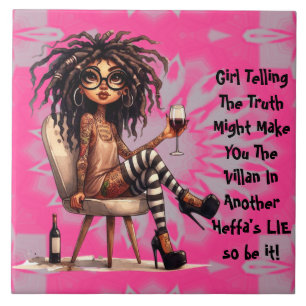 Quirky Lady Tattoo & Wine Truth Ceramic Tile
