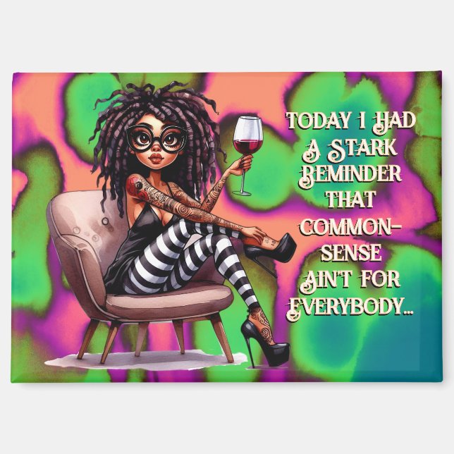 Quirky Lady Tattoos & Wine Commonsense  Magnet (Front)
