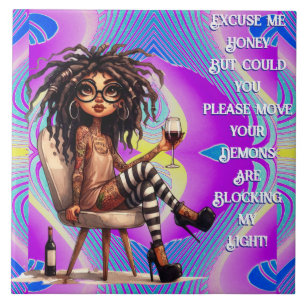 Quirky Lady Tattoos & Wine Light Tile