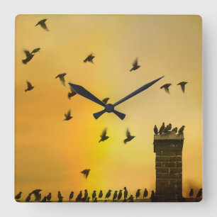 Quirky Little Birds Square Wall Clock