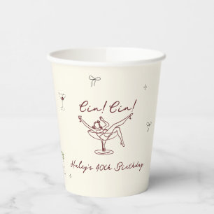 Quirky Maroon Hand Drawn Cin Cin Martini Paper Cups