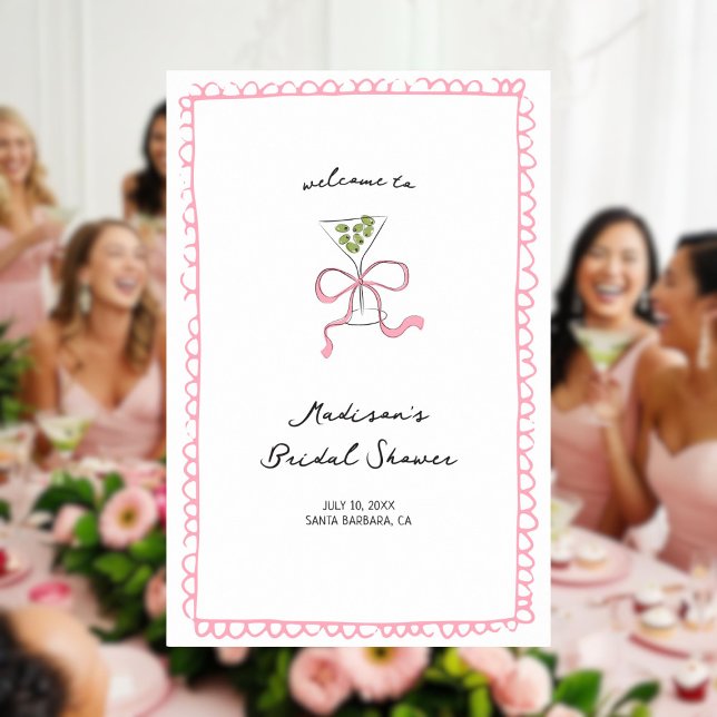 Quirky Martini Pink Bow Bridal Shower Welcome Poster (Creator Uploaded)