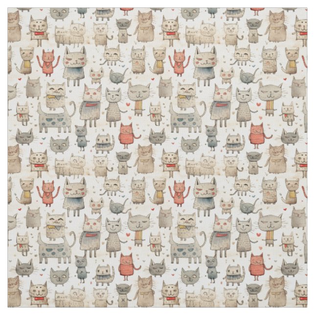 Quirky Meowments: Whimsy Cat Fabric (Swatch)
