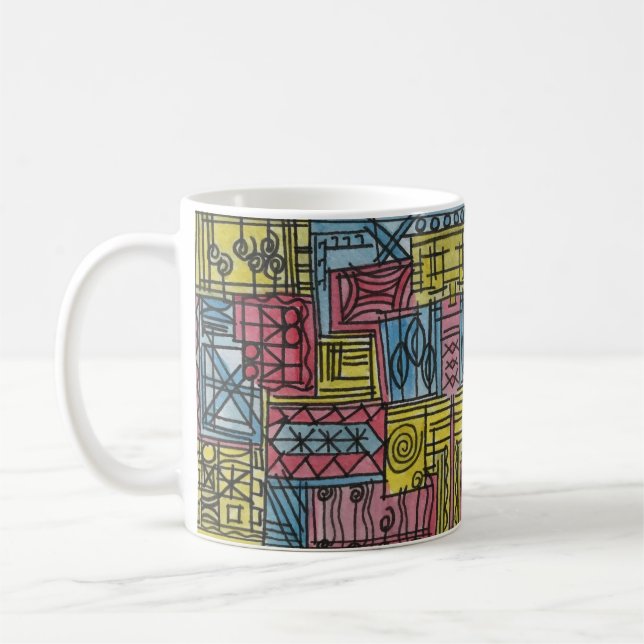 Quirky-Modern Bauhaus Geometric Pattern Coffee Mug (Left)