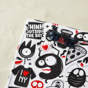 Quirky Monsters and Quotes Beach Towel