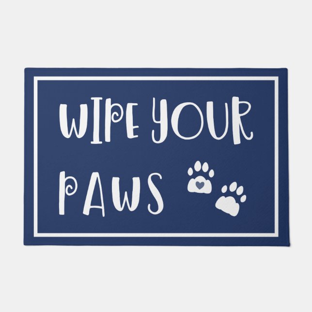 Quirky Navy Blue White Wipe Your Paws Doormat (Front)