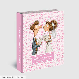 Quirky Newlyweds Cartoon Wedding Binder Photo