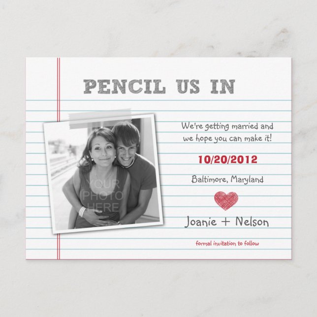 Quirky Note Photo Save The Date Card (Front)