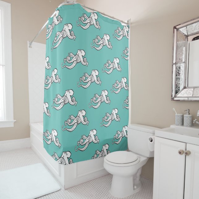 Quirky Octopus Sketches Teal (In Situ)