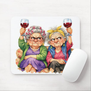 Quirky Old Ladies with Red Wine Mouse Pad