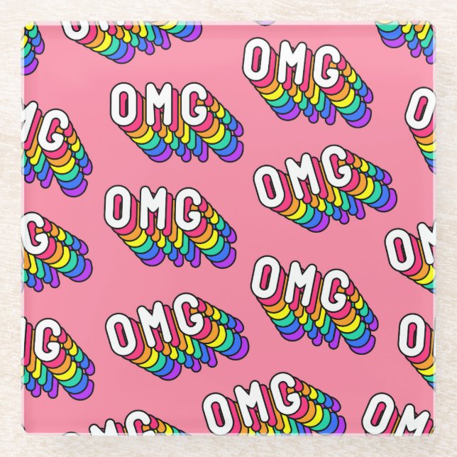 Quirky OMG Pink Comic Wallpaper Glass Coaster (Front)