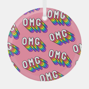 Quirky OMG Pink Comic Wallpaper Glass Ornament
