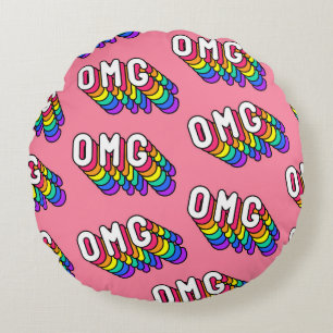 Quirky OMG Pink Comic Wallpaper Round Pillow
