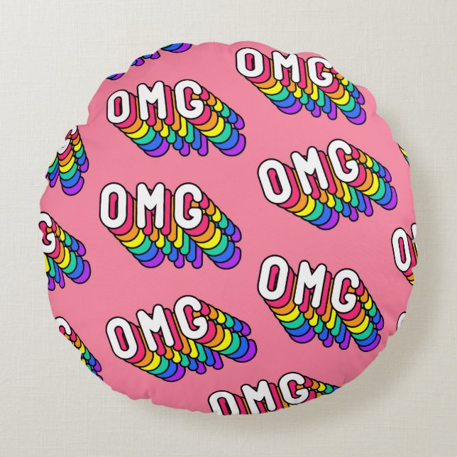 Quirky OMG Pink Comic Wallpaper Round Pillow (Front)