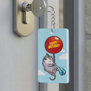 Quirky Opossum Happy Birthday! Floating Balloon Keychain