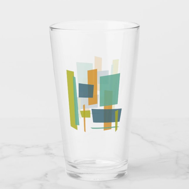 Quirky Orange Blue Green Rectangles Midcentury Glass (Front)