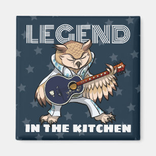 Quirky Owl Legend In The Kitchen Rock Star Artwork Magnet