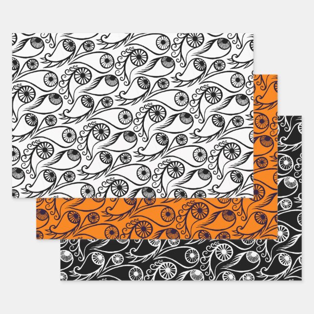 Quirky Paisley Eye Pattern Creepy Funny Halloween Wrapping Paper Sheet (Set)