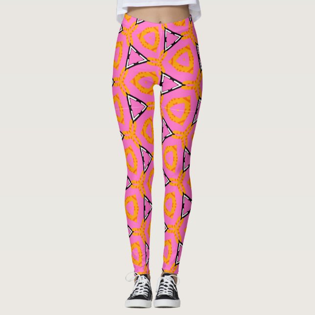 Quirky pattern zany pants pink and yellow  (Front)
