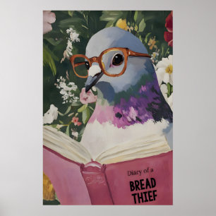Quirky Pigeon Reading Art Print - Humorous Kitchen