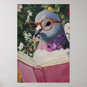 Quirky Pigeon Reading in Bathroom Art Print Cheeky