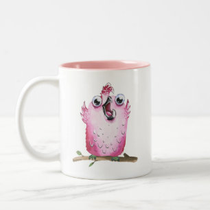 Quirky Pink Chirping Bird Collectable Two-Tone Coffee Mug