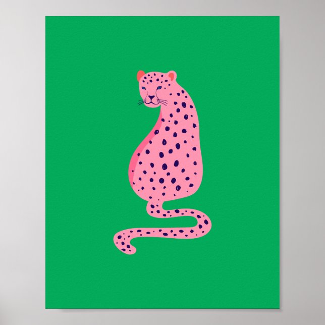 Quirky Pink Leopard Green Aesthetic  Poster (Front)