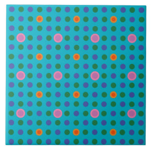 Quirky Pink Polka Dots on Turquoise Background Tile