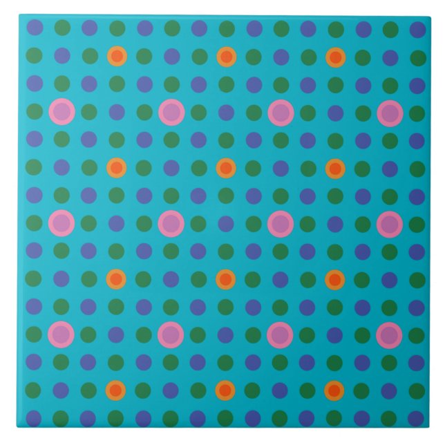 Quirky Pink Polka Dots on Turquoise Background Tile (Front)