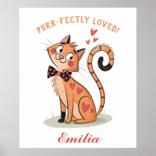 Quirky Playful Pet Cat- Cute Doodle Bowtie Kitten Poster