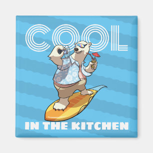 Quirky Polar Bear Cool In The Kitchen Surf Cartoon Magnet