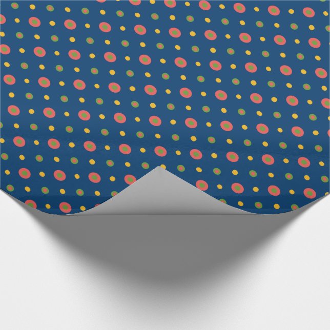 Quirky Polka Dots on Navy Blue Wrapping Paper (Corner)
