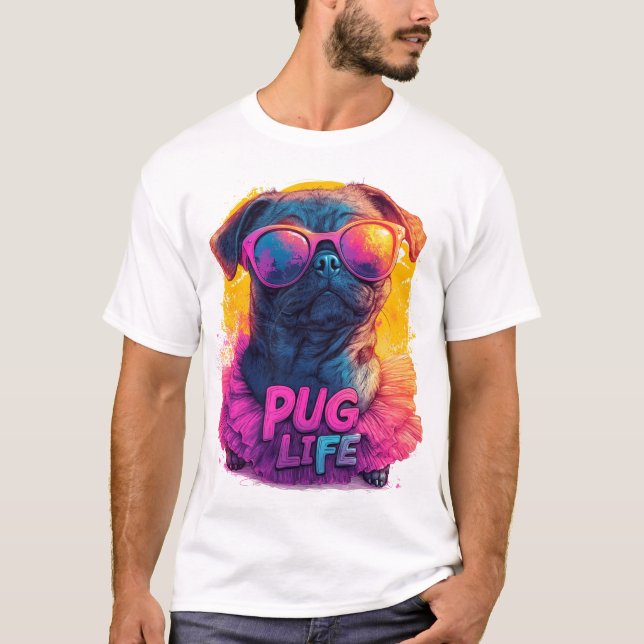 Quirky Pug in Tutu - Pug Life Design T-Shirt (Front)