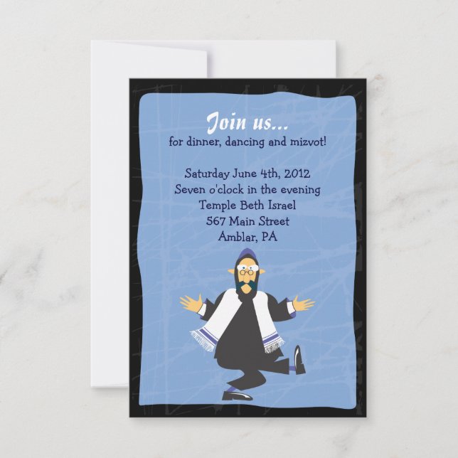 Quirky Rabbi Bar Bat Mitzvah Reception Party Card (Front)