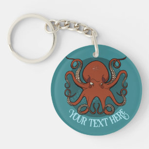 Quirky Red Octopus Artwork Personalized Design Keychain