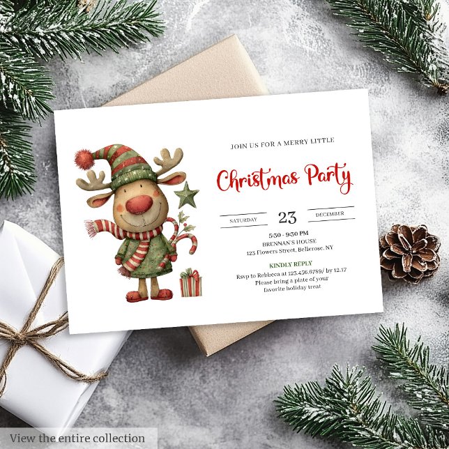 Quirky Reindeer Modern Festive Holiday Invitation (Quirky Reindeer Modern Festive Holiday Invitation

)