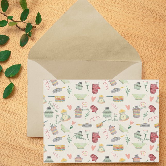Quirky Retro Colourful Kitchen Theme Personalized Note Card (Creator Uploaded)