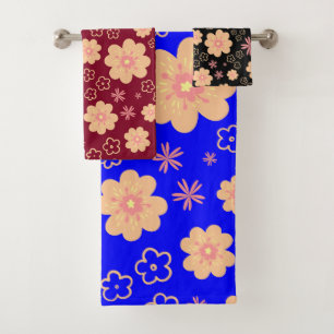 Quirky Retro Floral Pattern Bath Towel Set
