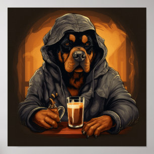 Quirky Rottweiler Caricature Poster - Cheers to a