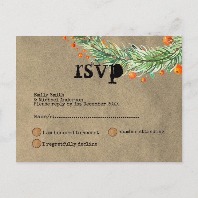 Quirky Rustic Christmas Event RSVP Doodle Art Invitation Postcard (Front)