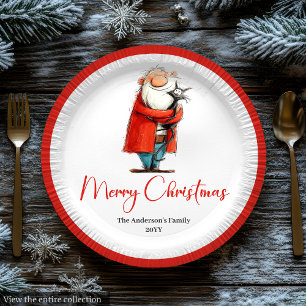 Quirky Santa Claus Watercolor Christmas Dinner Paper Plate